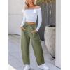 CUPSHE Women Pants High-Waisted Cargo Pant Pockets Leg Cotton Fit Coverup Elastic Work Casual Dressy(Army Green)