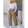CUPSHE Women Pants High-Waisted Cargo Pant Pockets Leg Cotton Fit Coverup Elastic Work Casual Dressy(Khaki Green)