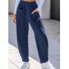 CUPSHE Women Pants High-Waisted Cargo Pant Pockets Leg Cotton Fit Coverup Elastic Work Casual Dressy(Ocean Blue)