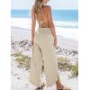 CUPSHE Women Pants Smocked Waist Straight Leg Ruffle Cuffs Loose Fit Pant Casual Beach(Beige)
