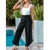 CUPSHE Women Pants Smocked Waist Straight Leg Ruffle Cuffs Loose Fit Pant Casual Beach(Black)