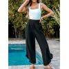 CUPSHE Women Pants Smocked Waist Straight Leg Ruffle Cuffs Loose Fit Pant Casual Beach(Black)