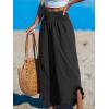 CUPSHE Women Pants Smocked Waist Straight Leg Ruffle Cuffs Loose Fit Pant Casual Beach(Black)