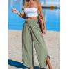 CUPSHE Women Pants Smocked Waist Straight Leg Ruffle Cuffs Loose Fit Pant Casual Beach(Green)