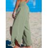 CUPSHE Women Pants Smocked Waist Straight Leg Ruffle Cuffs Loose Fit Pant Casual Beach(Green)