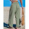 CUPSHE Women Pants Smocked Waist Straight Leg Ruffle Cuffs Loose Fit Pant Casual Beach(Green)