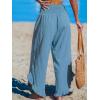 CUPSHE Women Pants Smocked Waist Straight Leg Ruffle Cuffs Loose Fit Pant Casual Beach(Light Blue)