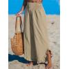 CUPSHE Women Pants Smocked Waist Straight Leg Ruffle Cuffs Loose Fit Pant Casual Beach(Light Brown)