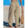 CUPSHE Women Pants Smocked Waist Straight Leg Ruffle Cuffs Loose Fit Pant Casual Beach(Light Brown)