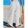 CUPSHE Women Pants Smocked Waist Straight Leg Ruffle Cuffs Loose Fit Pant Casual Beach(White)