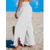 CUPSHE Women Pants Smocked Waist Straight Leg Ruffle Cuffs Loose Fit Pant Casual Beach(White)