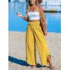 CUPSHE Women Pants Smocked Waist Straight Leg Ruffle Cuffs Loose Fit Pant Casual Beach(Yellow)