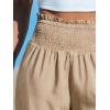 CUPSHE Women Pants with Pocket Smocked Waist Wide Leg Ruffle Loose Fit Pant Casual Beach(Beige)