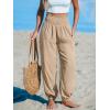 CUPSHE Women Pants with Pocket Smocked Waist Wide Leg Ruffle Loose Fit Pant Casual Beach(Beige)