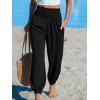 CUPSHE Women Pants with Pocket Smocked Waist Wide Leg Ruffle Loose Fit Pant Casual Beach(Black)