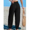 CUPSHE Women Pants with Pocket Smocked Waist Wide Leg Ruffle Loose Fit Pant Casual Beach(Black)