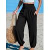 CUPSHE Women Pants with Pocket Smocked Waist Wide Leg Ruffle Loose Fit Pant Casual Beach(Black)