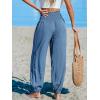 CUPSHE Women Pants with Pocket Smocked Waist Wide Leg Ruffle Loose Fit Pant Casual Beach(Blue)