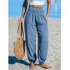 CUPSHE Women Pants with Pocket Smocked Waist Wide Leg Ruffle Loose Fit Pant Casual Beach(Blue)