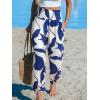 CUPSHE Women Pants with Pocket Smocked Waist Wide Leg Ruffle Loose Fit Pant Casual Beach(Blue Leaf)