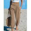CUPSHE Women Pants with Pocket Smocked Waist Wide Leg Ruffle Loose Fit Pant Casual Beach(Brown)