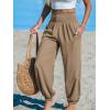CUPSHE Women Pants with Pocket Smocked Waist Wide Leg Ruffle Loose Fit Pant Casual Beach(Brown)