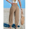 CUPSHE Women Pants with Pocket Smocked Waist Wide Leg Ruffle Loose Fit Pant Casual Beach(Brown)