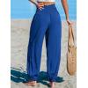 CUPSHE Women Pants with Pocket Smocked Waist Wide Leg Ruffle Loose Fit Pant Casual Beach(Navy)