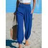 CUPSHE Women Pants with Pocket Smocked Waist Wide Leg Ruffle Loose Fit Pant Casual Beach(Navy)