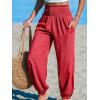 CUPSHE Women Pants with Pocket Smocked Waist Wide Leg Ruffle Loose Fit Pant Casual Beach(Red)