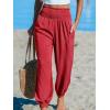 CUPSHE Women Pants with Pocket Smocked Waist Wide Leg Ruffle Loose Fit Pant Casual Beach(Red)