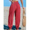 CUPSHE Women Pants with Pocket Smocked Waist Wide Leg Ruffle Loose Fit Pant Casual Beach(Red)
