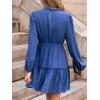 CUPSHE Women Ruffle Fall Dresses Long Bubble Sleeve Crewneck Smocked Waist Holiday Party Winter Mini Dress(Blue)