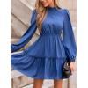 CUPSHE Women Ruffle Fall Dresses Long Bubble Sleeve Crewneck Smocked Waist Holiday Party Winter Mini Dress(Blue)