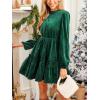 CUPSHE Women Ruffle Fall Dresses Long Bubble Sleeve Crewneck Smocked Waist Holiday Party Winter Mini Dress(Green)