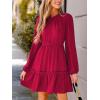CUPSHE Women Ruffle Fall Dresses Long Bubble Sleeve Crewneck Smocked Waist Holiday Party Winter Mini Dress(Light Red)