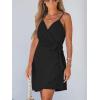 CUPSHE Women Spaghetti Strap Summer Dress Surplice V Neck Wrap Waist Tie Casual Beach Sundress Holiday Vacation Mini Dress(Black)