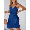 CUPSHE Women Spaghetti Strap Summer Dress Surplice V Neck Wrap Waist Tie Casual Beach Sundress Holiday Vacation Mini Dress(Blue)