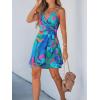 CUPSHE Women Spaghetti Strap Summer Dress Surplice V Neck Wrap Waist Tie Casual Beach Sundress Holiday Vacation Mini Dress(Blue Pattern)