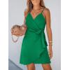 CUPSHE Women Spaghetti Strap Summer Dress Surplice V Neck Wrap Waist Tie Casual Beach Sundress Holiday Vacation Mini Dress(Green)