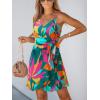 CUPSHE Women Spaghetti Strap Summer Dress Surplice V Neck Wrap Waist Tie Casual Beach Sundress Holiday Vacation Mini Dress(Green Pattern)
