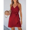 CUPSHE Women Spaghetti Strap Summer Dress Surplice V Neck Wrap Waist Tie Casual Beach Sundress Holiday Vacation Mini Dress(Red)