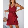 CUPSHE Women Spaghetti Strap Summer Dress Surplice V Neck Wrap Waist Tie Casual Beach Sundress Holiday Vacation Mini Dress(Red)