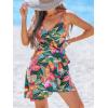 CUPSHE Women Spaghetti Strap Summer Dress Surplice V Neck Wrap Waist Tie Casual Beach Sundress Holiday Vacation Mini Dress(Tropical)