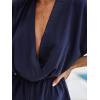 CUPSHE Women Summer Casual Short Sleeve Wide Leg Jumpsuits Dressy Ruched Wrap Rompers Trendy Outfits(Blue)