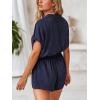 CUPSHE Women Summer Casual Short Sleeve Wide Leg Jumpsuits Dressy Ruched Wrap Rompers Trendy Outfits(Blue)