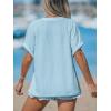 CUPSHE Women Summer Tops 2026 Short Cap Sleeve Button Down Tee Shirt V Neck Casual Fashion Tunics Trendy Flowy(Blue)