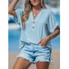 CUPSHE Women Summer Tops 2026 Short Cap Sleeve Button Down Tee Shirt V Neck Casual Fashion Tunics Trendy Flowy(Blue)