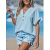 CUPSHE Women Summer Tops 2026 Short Cap Sleeve Button Down Tee Shirt V Neck Casual Fashion Tunics Trendy Flowy(Blue)