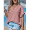 CUPSHE Women Summer Tops 2026 Short Cap Sleeve Button Down Tee Shirt V Neck Casual Fashion Tunics Trendy Flowy(Pink)